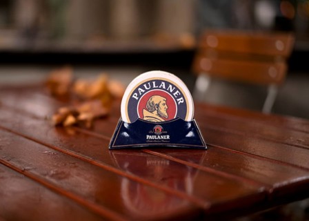 Outdoor astronomy, beer mat, table, Paulaner restaurant am alten Postplatz, lettering, logo,