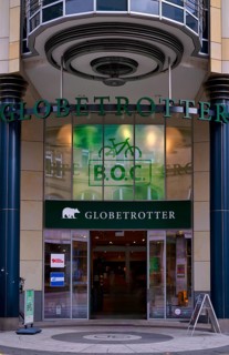 Entrance area, Globetrotter, logo, shop, Tübinger Strasse, Stuttgart, Baden-Württemberg, Germany