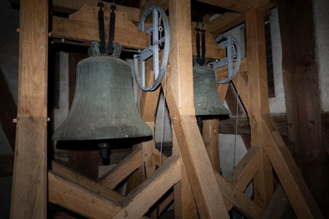 Church bells, bell tower, Duben village church, Brandenburg, Germany