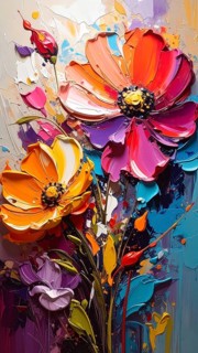 Closeup of abstract rough colorful multicolored organic floral spring flowers art painting texture,