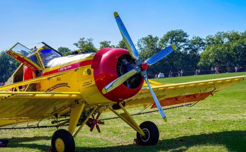A PZL-106 AR Kruk agricultural aircraft with the registration D-FOAB and the original registration