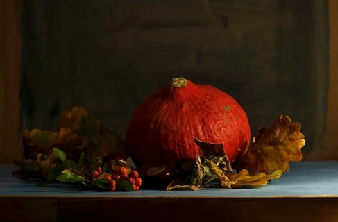 Autumn still life with pumpkin, October, Germany