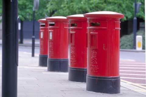 Typical red brie boxes, London, England, Great Britain