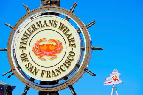 Fishermans Wharf sign post, San Francisco, California, USA