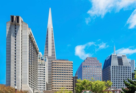 View of downtown financial district seen from Portsmouth square, San Francisco, California, USA