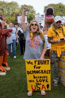Detroit, Michigan USA - 18 October 2025 - A large crowd gathered for a 'No Kings' rally, protesting