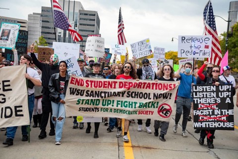 Detroit, Michigan USA - 18 October 2025 - A large crowd gathered for a 'No Kings' rally, protesting