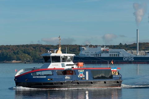 State capital Kiel, Kiel Fjord, liner, conveyor steamer, DFDS Regina Seways ferry to Klaipeda,