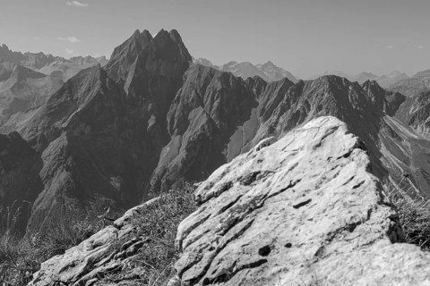 Mountain panorama from Laufbacher-Eckweg to Höfats, 2259m, Allgäu Alps, Allgäu, Bavaria, Germany