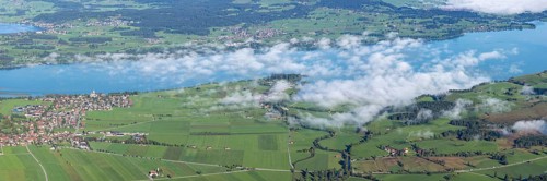 Panorama from Tegelberg, 1881m, on Schwangau, Waltenhofen, Hopfensee and Forggensee, Ostallgäu,
