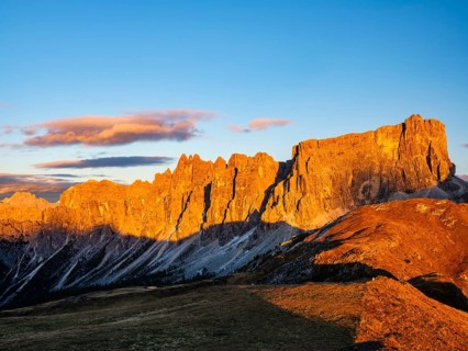 Cima D'Ambrizzola massif in the evening light, Alpenglühen, Passo di Giau, Giau Pass, Dolomites,