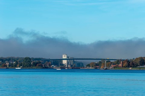 Kiel Fjord, Holtenau district, Kiel, Baltic Sea, high bridge over Kiel Canal, NOK, waterway, SKN