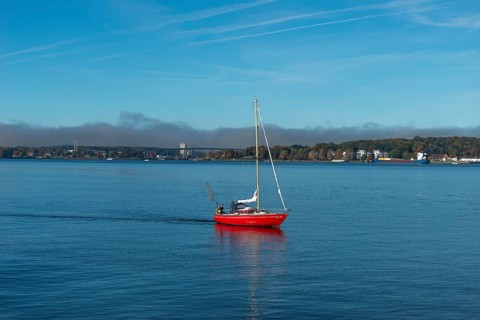 Kiel Fjord, Holtenau district, Kiel, Baltic Sea, high bridge over Kiel Canal, NOK, waterway,