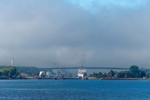 Kiel Fjord, Holtenau district, Kiel, Baltic Sea, high bridge over Kiel Canal, waterway, NOK, lock,