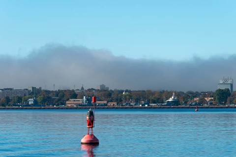 Kiel naval port, district of Wik, navy, ships, buoy, Olympic rings, Schleswig-Holstein, Germany