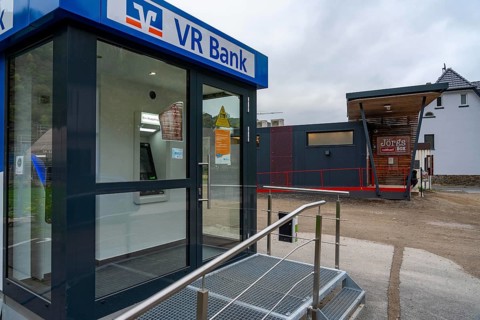Reconstruction in the Ahr Valley, after the flood of July 2021, temporary vending machine branch of