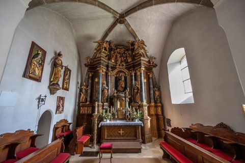 Baroque high altar, created 1726 to 1727, Church of the Nativity of Mary, fortified church, third