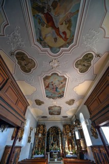 Interior of the Nativity Church, fortified church, third largest fortified church in Germany,