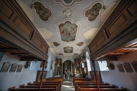 Interior of the Nativity Church, fortified church, third largest fortified church in Germany,