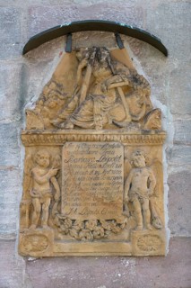Epitaph from 1827 at the Nativity Church, Kirchenburg, Hannberg, Middle Franconia, Bavaria, Germany