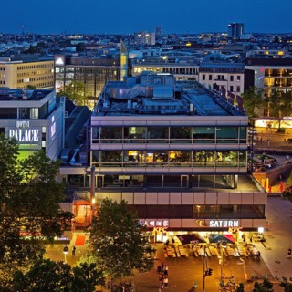Part of the Europa-Center seen from an elevated position in the evening, Charlottenburg, Berlin,