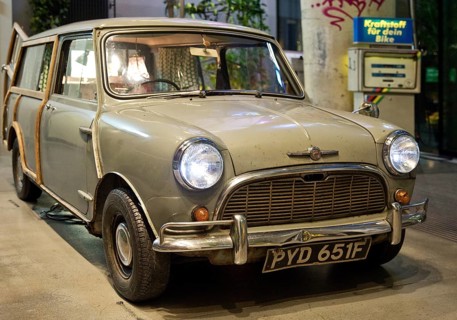 Entrance area to Monkey Bar with old Trabi as decoration, Charlottenburg, Berlin, Germany