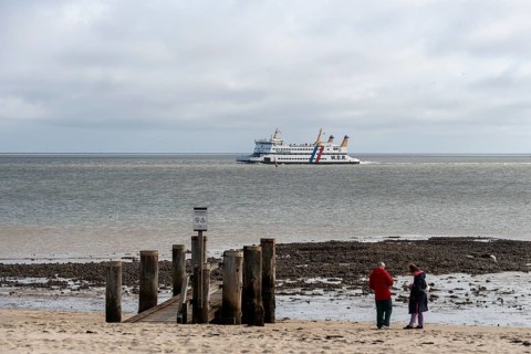 Ferry of the Wyker Dampfschiffs-Reederei (W.D.R.), North Friesland, Wyk, Föhr Island,