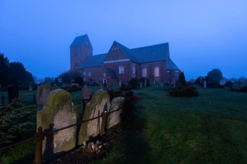 St John's Church in the morning mist, also known as Friesendom, Nieblum, Föhr Island,
