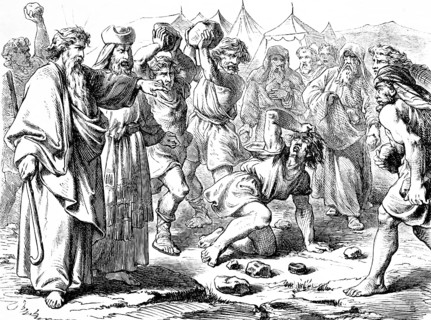Stoning of the blasphemer, God, throw stones, kill, group, law, foreigner, native, slain, cattle,