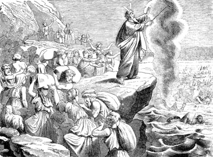 Moses and the children of Israel, passage through the Red Sea, the waters part, Middle East,