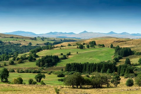 View from Montgreleix village of the Cantal Mountains, Cantal, Auvergne-Rhône-Alpes, France