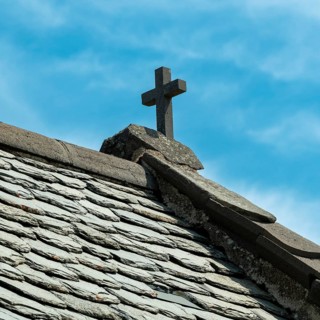 Auvergne Volcanoes Regional Natural Park, Pic Saint Pierre, chapel roof, Puy de Dome department,
