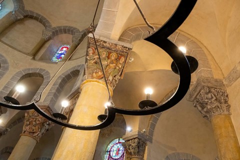 Interior of Romanesque church of Saint Nectaire, Notre-Dame-du-Mont-Cornadore, Puy de Dome,