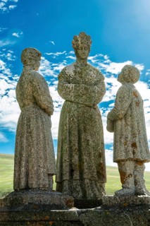 Statue of Virgin Mary and children. Roc de Courlande in Auvergne Volcanoes Regional Park. Puy de