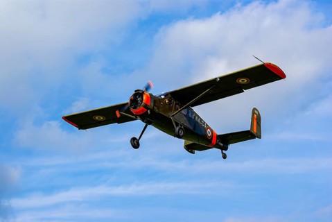 An aircraft of the type Max Holste MH.1521 Broussard with the registration F-GPRN during an air