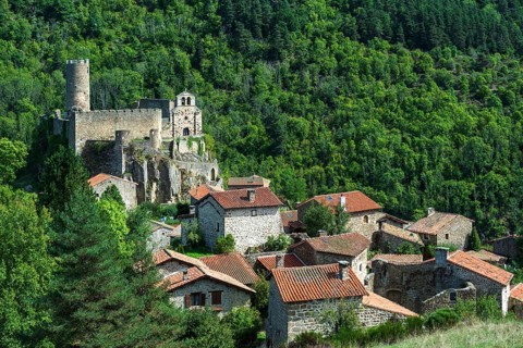 Saint Andre de Chalencon village. Castle and Chapel of Chalencon. Haute Loire. Auvergne Rhone Alpes