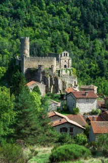 Saint Andre de Chalencon village. Castle and Chapel of Chalencon. Haute Loire. Auvergne Rhone Alpes