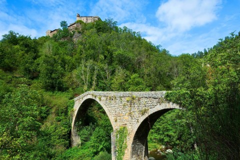 Saint Andre de Chalencon village. Devil's Bridge. Haute Loire. Auvergne Rhone Alpes. France