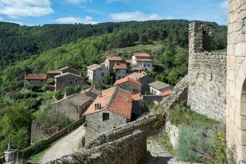 Saint Andre de Chalencon village. View on Chalencon village. Haute Loire. Auvergne Rhone Alpes.
