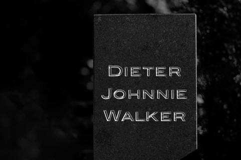 Gravesite, grave of Dieter Johnnie Walker, Waldfriedhof, black and white, Stuttgart,