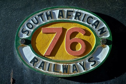 Plaque South African Railways on the historic steam locomotive no. 41 from 1912, manufacturer
