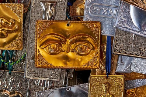 Pantanassa Monastery from the 15th century AD, votive tablet, gold engraving of eyes on religious