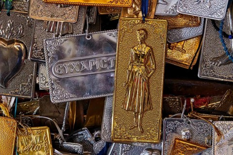 Pantanassa Monastery from the 15th century AD, votive tablets, stacked metal plaques with