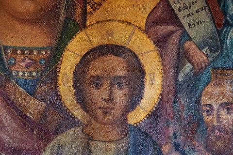 Pantanassa Monastery from the 15th century AD, close-up of an icon with the face of the infant