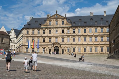 State Library, New Residence, People at the Cathedral Square, UNESCO World Heritage Site, Bamberg,