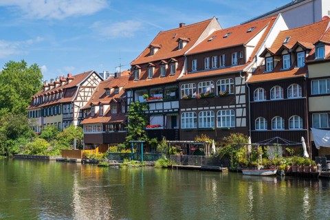Historic buildings on the River Regnitz, Little Venice, Old Town, UNESCO World Heritage Site,
