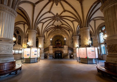 Entrance hall, columned hall of the Hamburg City Hall, interior view, Hamburg, Germany