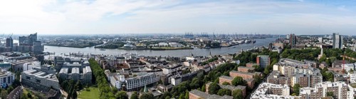 Panorama, city view, view of the Elbe with Elbe Philharmonic Hall, Hamburg harbour and skyscraper