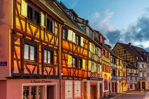 Evening atmosphere in Petite Venise in the old town of Colmar, France