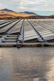 Park City, Utah - Floating solar panels provide power for Mountain Regional Water. The solar array